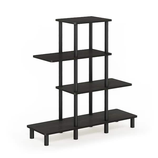 Furinno 39.45 in. Espresso/Black Plastic 4-shelf Etagere Bookcase with Open Back