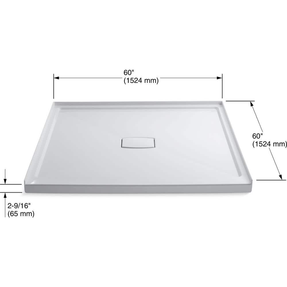 Archer 60" White Acrylic Alcove Shower Base with Center Drain