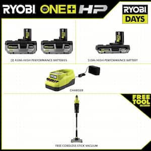 ONE+ 18V HIGH PERFORMANCE Kit w/ (2) 4.0 Ah Batteries, 2.0 Ah Battery, Charger, & FREE ONE+ HP Brushless Stick Vacuum