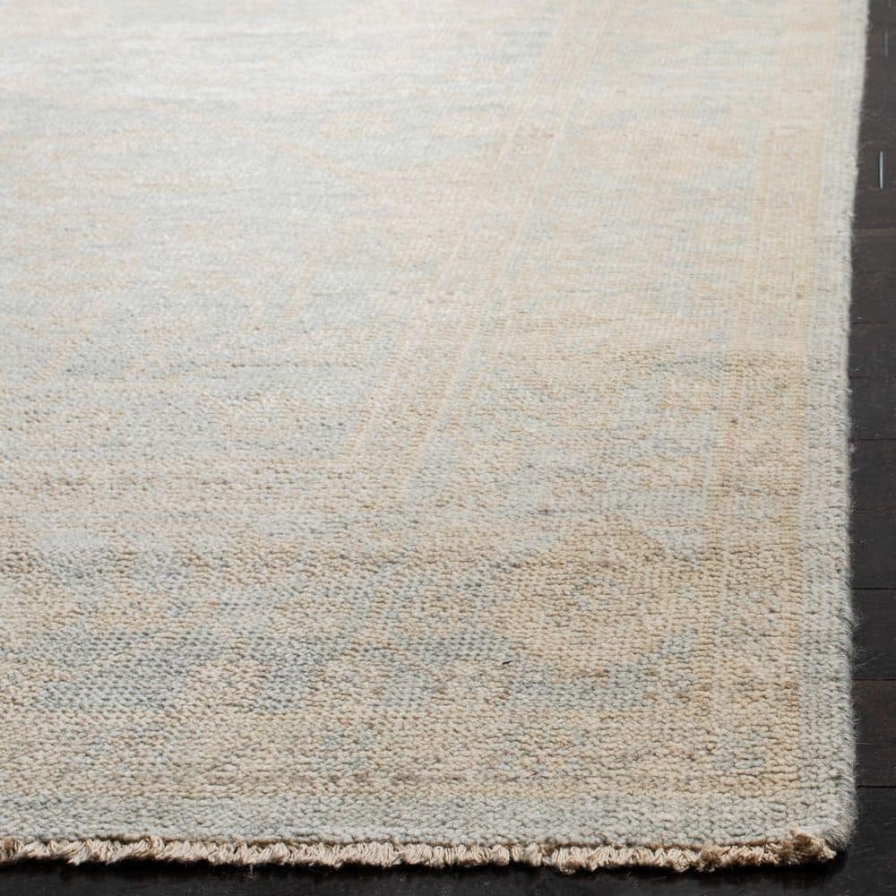 Light Blue and Ivory Hand-Knotted Wool Floral 9' x 12' Area Rug