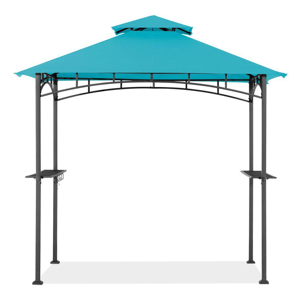 Valita Outdoor BBQ Grill Gazebo Patio Double Tiered Canopy Tent and Steel Frame with Two Bar Counters Turquoise 