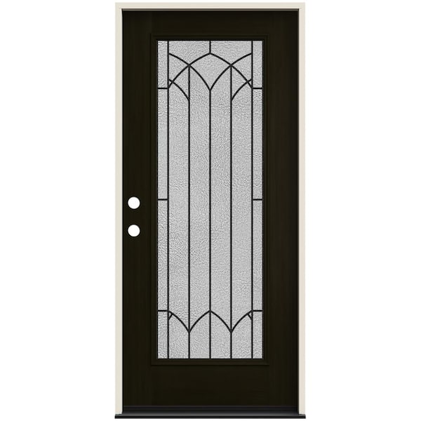 JELD-WEN 36 in. x 80 in. Right-Hand Full Lite Montclair Decorative Glass Espresso Stain Fiberglass Prehung Front Door w/Brickmold