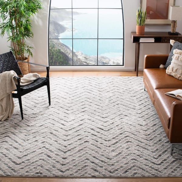 Adirondack 10 ft. x 14 ft. Ivory/Charcoal Chevron Area Rug
