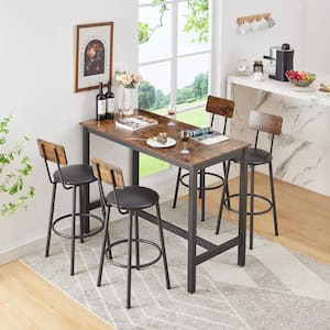 47.24 in. W Rustic Brown Wooden Bar Table Set with 2 Upholstered Bar Stools and Black Iron Frame