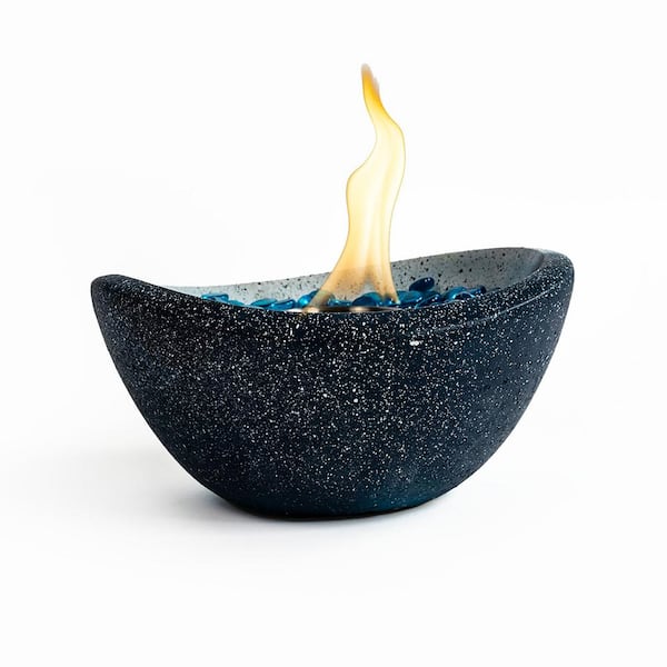 11 in. W Direct Vent Portable Concrete Ethanol Tabletop Fireplace in White and Blue