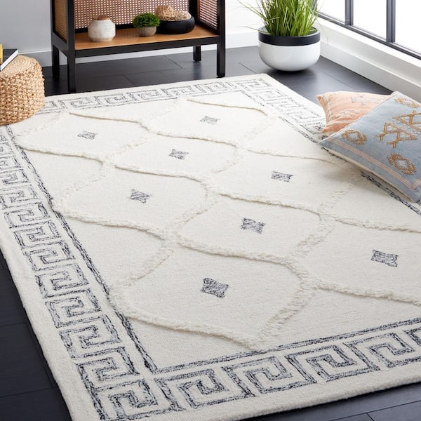 Casablanca 8 ft. x 10 ft. Ivory/Black Border Trellis Area Rug