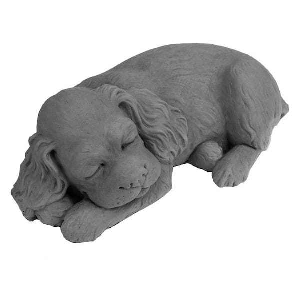 Nichols Bros. Stoneworks Cast Stone Sleeping Spaniel Puppy Garden Statue Antique Gray