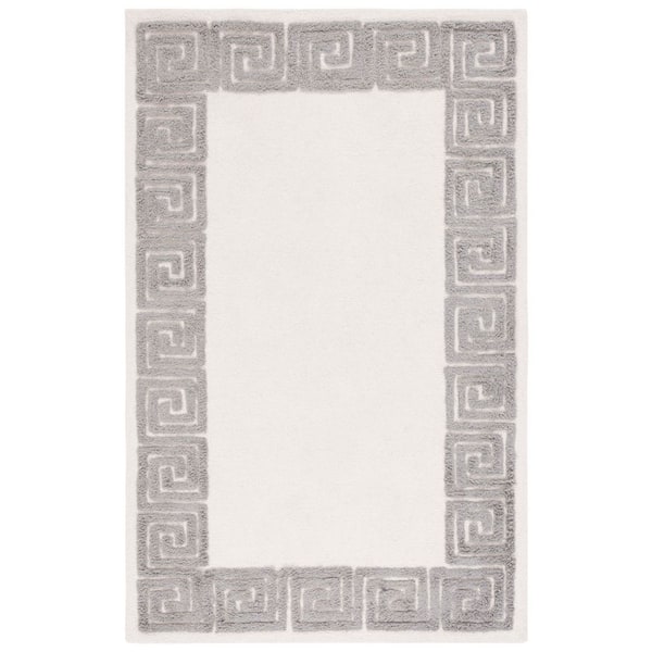 Metro 3 ft. x 5 ft. Ivory/Gray Meander Border Area Rug