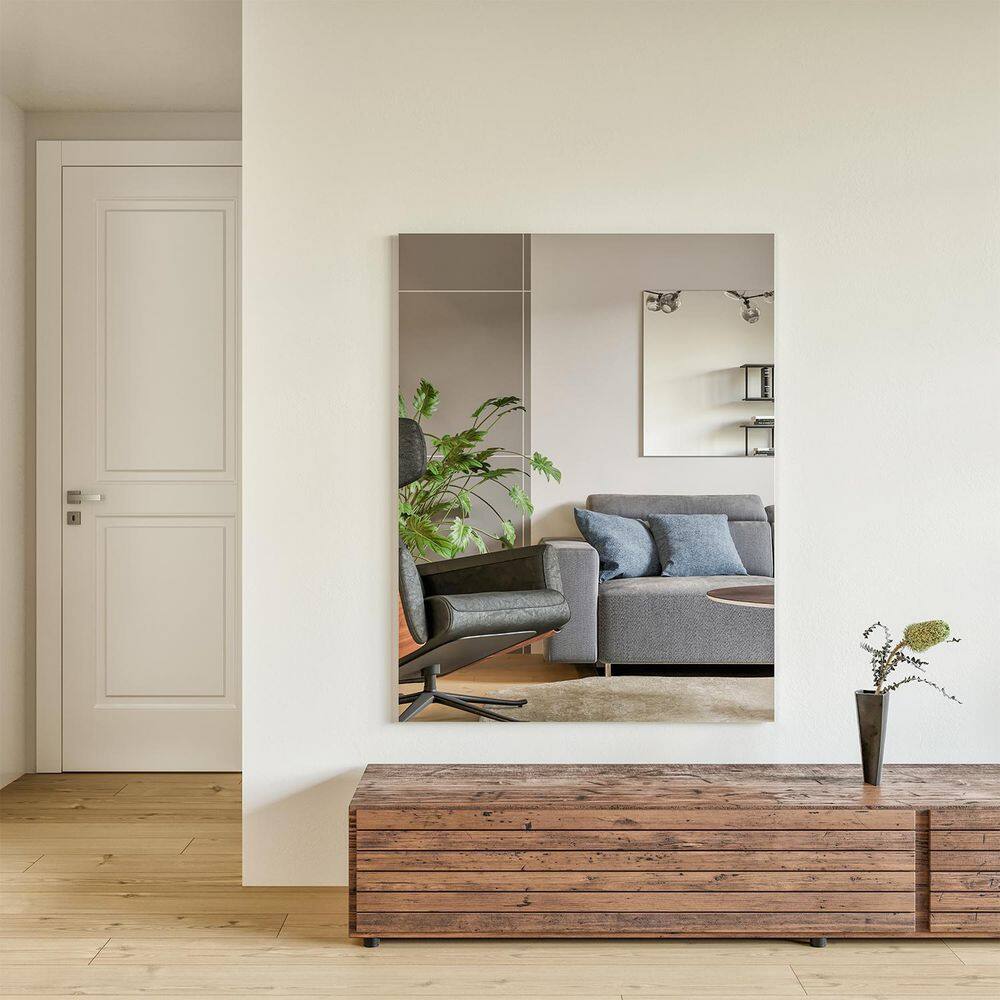 Sleek 39" Frameless Rectangular Beveled Bathroom Mirror