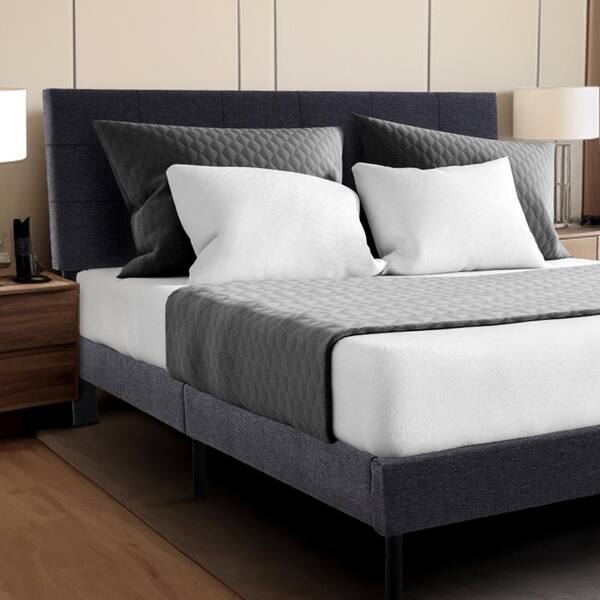 JEAREY Alex Black and Grey Full Upholstered Platform Bed Frame with ...