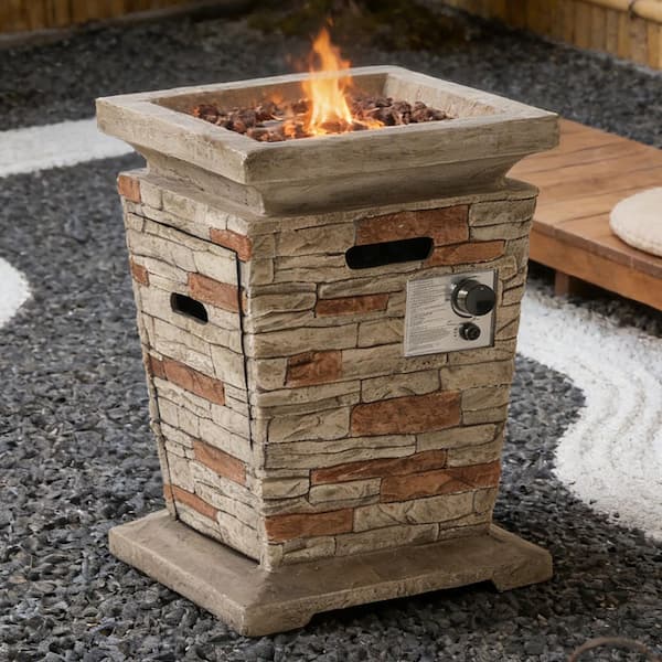 19.5 in. Natural Stone Square Propane Outdoor Fire Pit