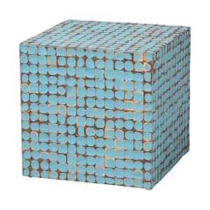 Janella 16.5 in. Sky Blue Square Coconut Shell End Table