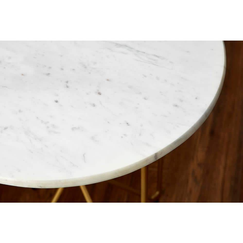 Round Accent Table With Gold Finish Wire Base And Natural Marble Top - thumbnail 4