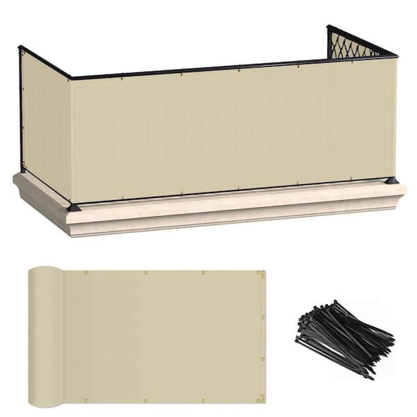 2.5 ft. x 12 ft. Plastic Balcony Privacy Fence Screen, UV Protection for Decorative, Privacy, Garden, Pool, Beige