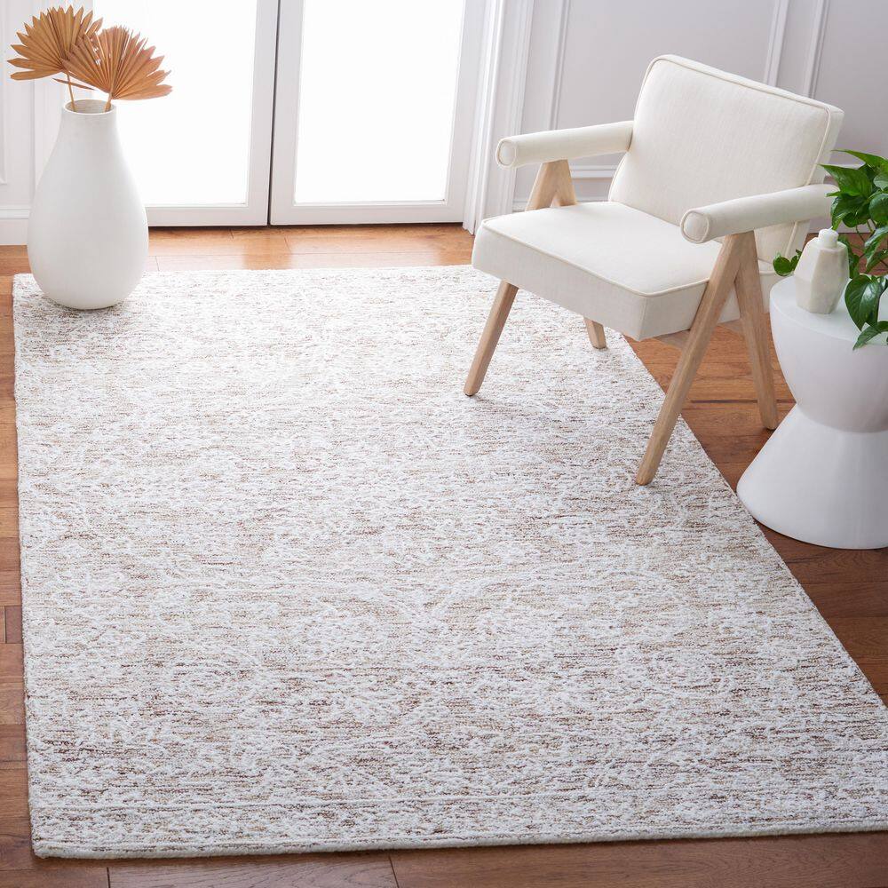 Ivory and Beige Hand-Tufted Wool Rectangular Area Rug