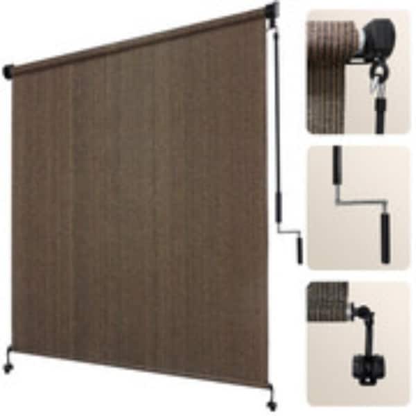 10' W x 8' H Outdoor Roller Shade with Splicing Design, Cordless Patio Roll Up Blinds for Porch, Gazebo, Pergola, Mocha