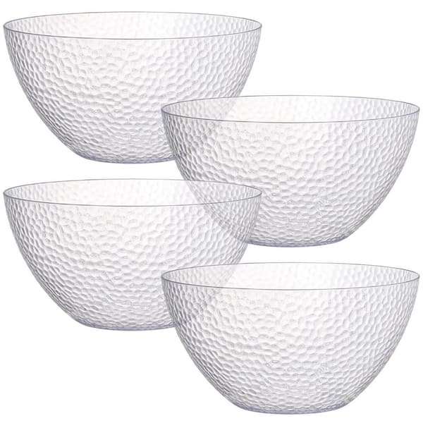4 Pack 10 in. 135 fl. oz. Clear Plastic Serving Bowls, Round Plastic Bowls, Salad Mixing Bowl Buffet Containers