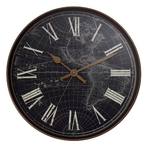 32897BLM- 12" Black Map Wall Clock - Travel-Inspired Timekeeping.