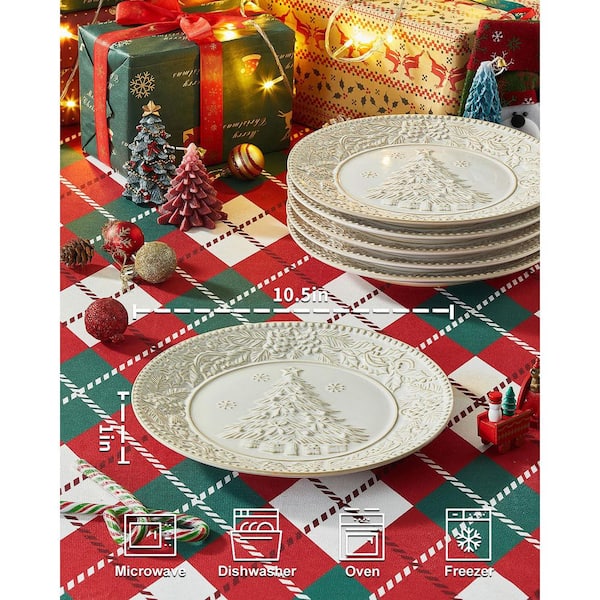 Numhew Embossed 6-Piece Christmas Style Festive Ceramic Dinner