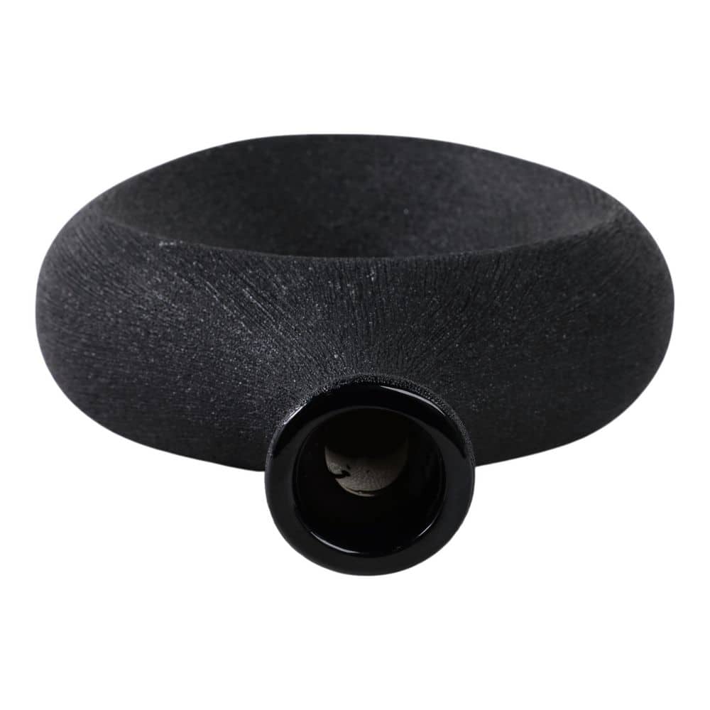 Black Ceramic Beaded Oval Vase with Cut-Out Design
