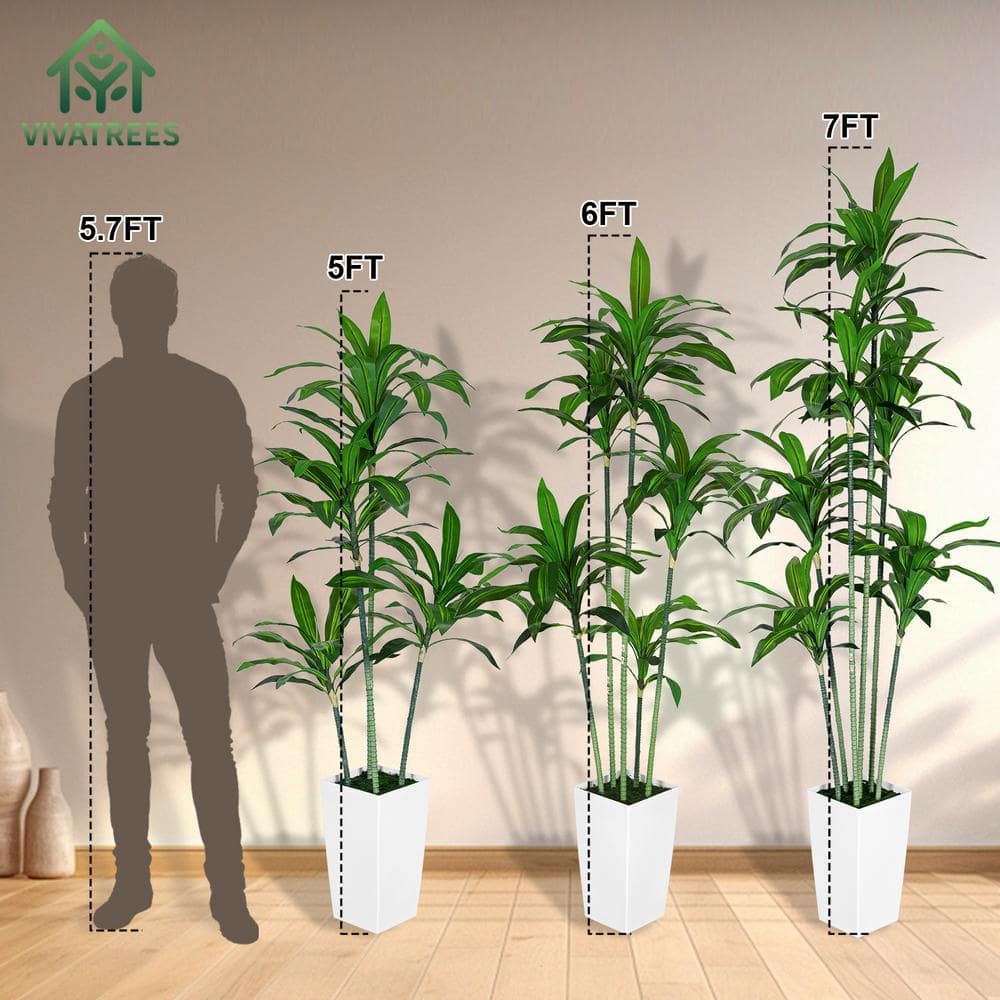 Dracaena 5 ft. Artificial Green Tree in White Plastic Planter
