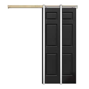 Black 36 in. x 80 in. Painted Composite MDF 6PANEL Interior Sliding Door with Pocket Door Frame and Hardware Kit