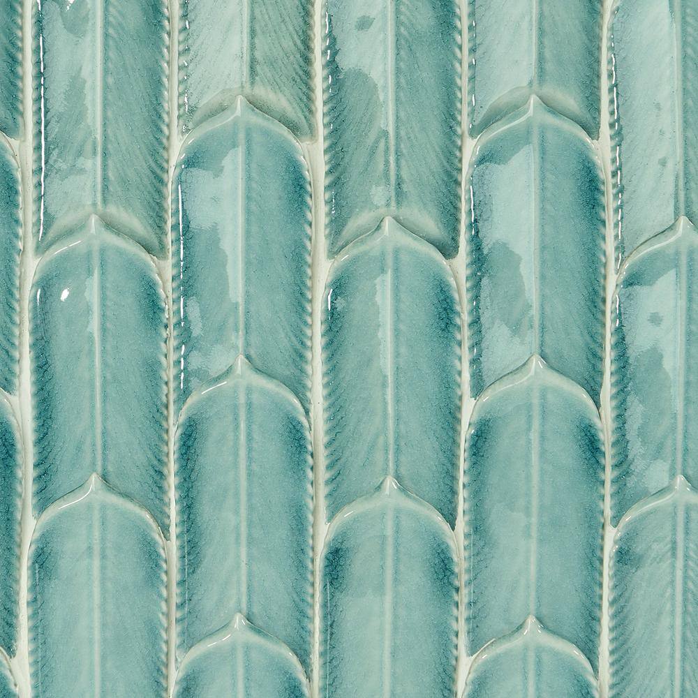 Sky Blue Feather Pattern Ceramic Mosaic Tile