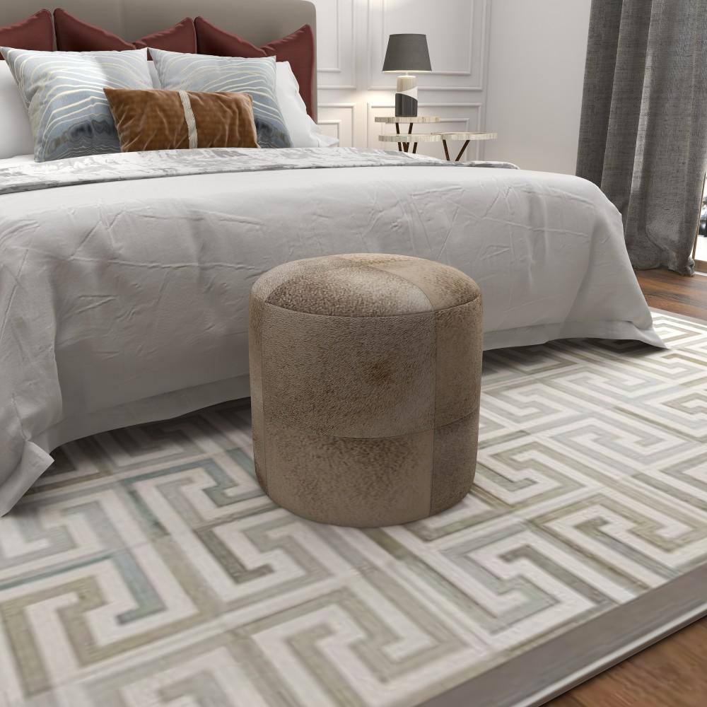 Gray Handmade Cowhide Patchwork Pouf Ottoman 16" x 16" x 16"