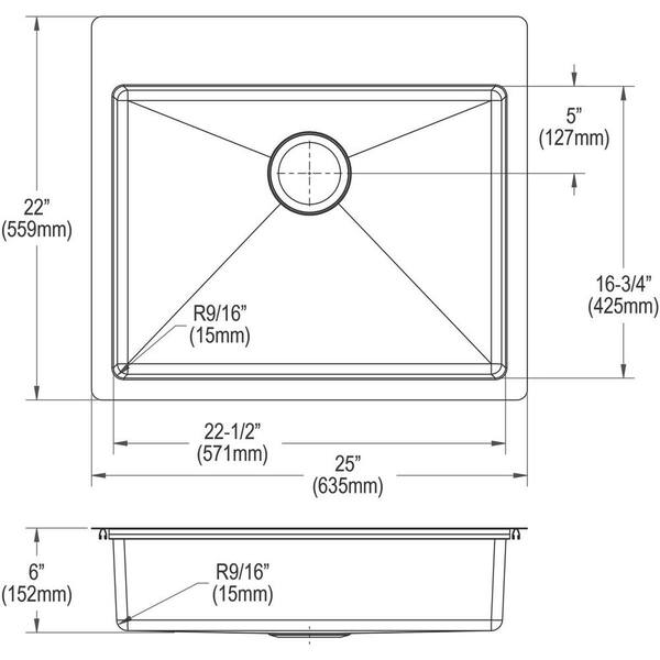 Elkay Crosstown 25 in. Drop-In/Undermount Single Bowl 18 Elkay Crosstown 25 in. Drop-In/Undermount Single Bowl 18