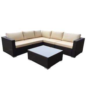 Santa Rosa Multi Brown 6-Piece Wicker Outdoor Patio Sectional Set with Beige Cushions