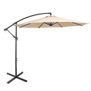 10 ft. Iron Cantilever Tilt Offset Patio Umbrella with 8 Ribs Cantilever and Cross Base Adjustment in Beige