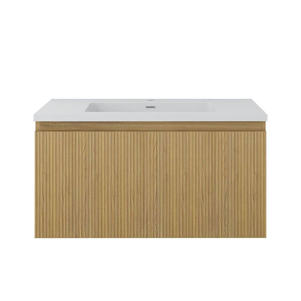 36 in. Wall-Mounted Yellow Oak Bath Vanity with White Cultured Marble Top Assembled price history on PriceWatchPro