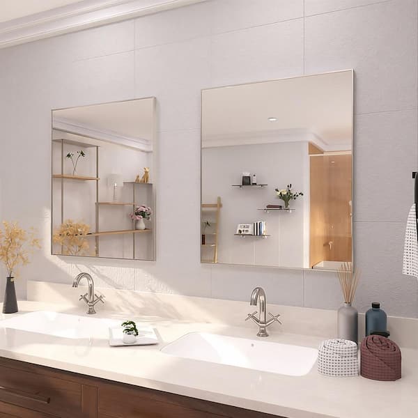 36 in. W x 30 in. H Rectangular Framed Wall Bathroom Vanity Mirror in Brushed Nickel