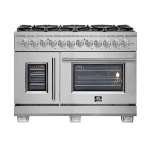 Capriasca 48 in Freestanding French Door Dual Fuel Range with 8 Burners in Stainless Steel