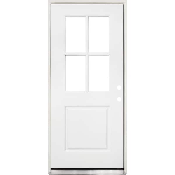 Steves & Sons Legacy 36 in. x 80 in. 4-Lite 1/2-Lite Clear Glass LHIS White Primed Fiberglass Prehung Front Door with Brickmold