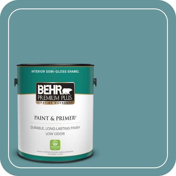 BEHR PREMIUM PLUS 1 gal. #MQ6-33 Vintage Teal Semi-Gloss Enamel Low Odor Interior Paint & Primer