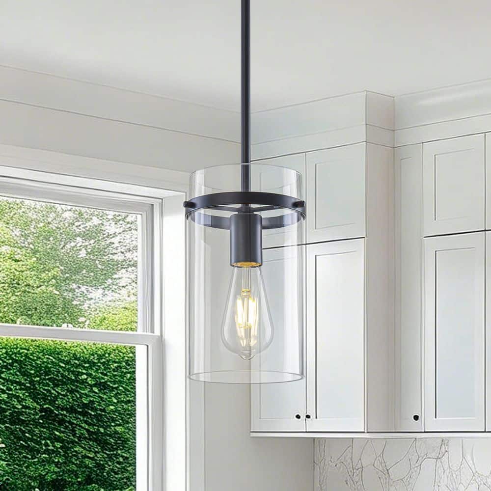 1-Light Black Pendant Light for Kitchen Island, Modern Mini Hanging Ceiling Light with Cylinder Clear Glass Shade price history on PriceWatchPro
