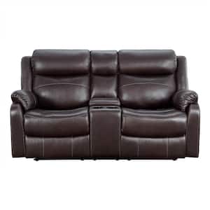 Goby 71 in. W Dark Brown Microfiber Double Lay Flat Manual Reclining Loveseat with Center Console