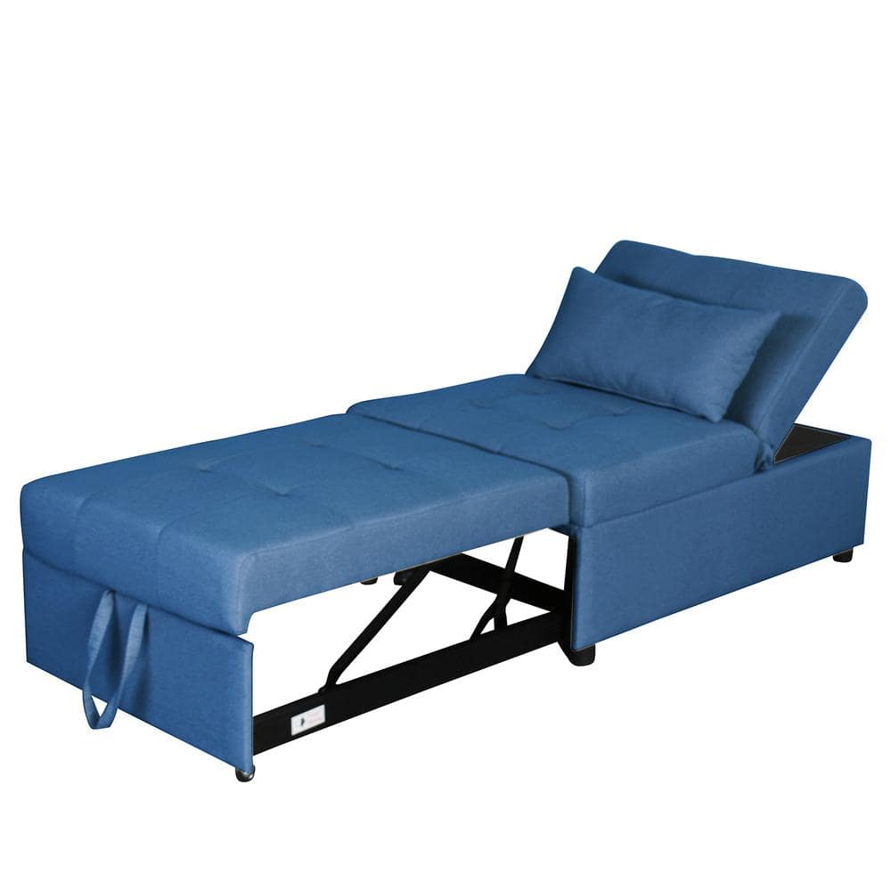 ANBAZAR 43.3 in. Armless Polyester Upholstered Rectangle Sofa, Adjustable Folding Futon Sofa Bed with 2-Pillows, Blue