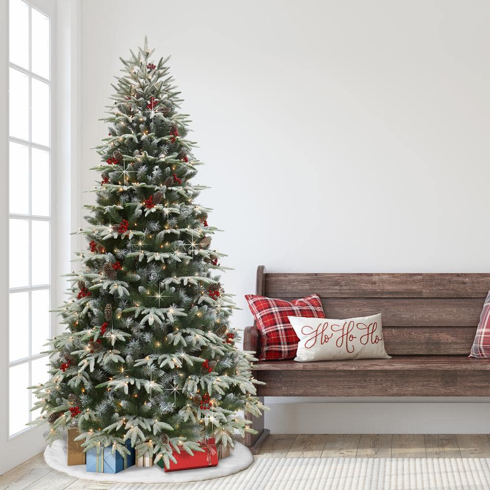 7.5' White Flocked Fir Artificial Christmas Tree with Lights