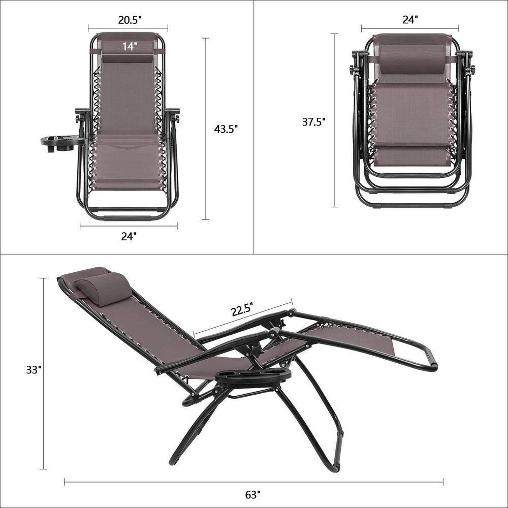 Brown Metal Zero Gravity Outdoor Lounger with Cushions and Arms
