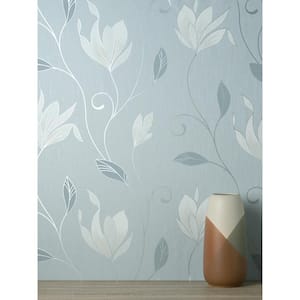 Synergy Light Blue Floral Metallic Non-pasted Vinyl Wallpaper