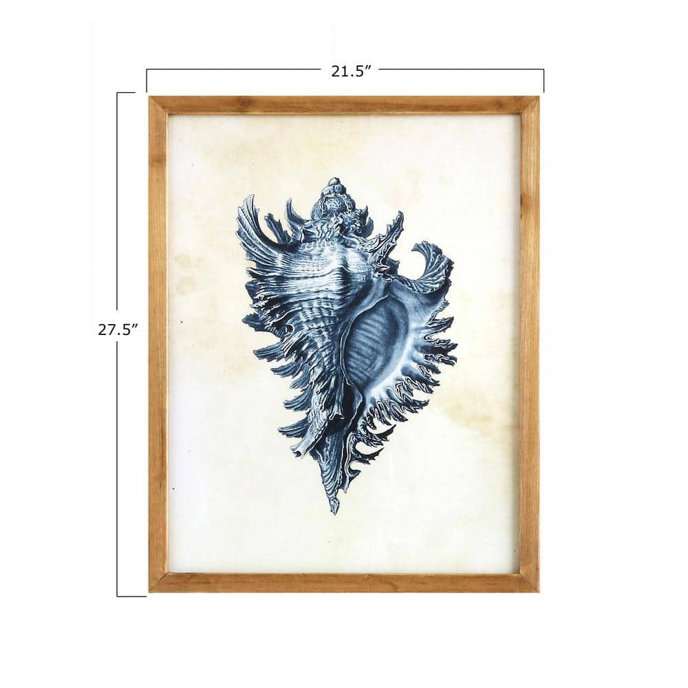 Blue Shells and Coral Wood Framed Wall Art Set