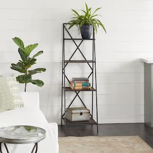 57 in. 4 Shelves Metal Stationary Black Shelving Unit