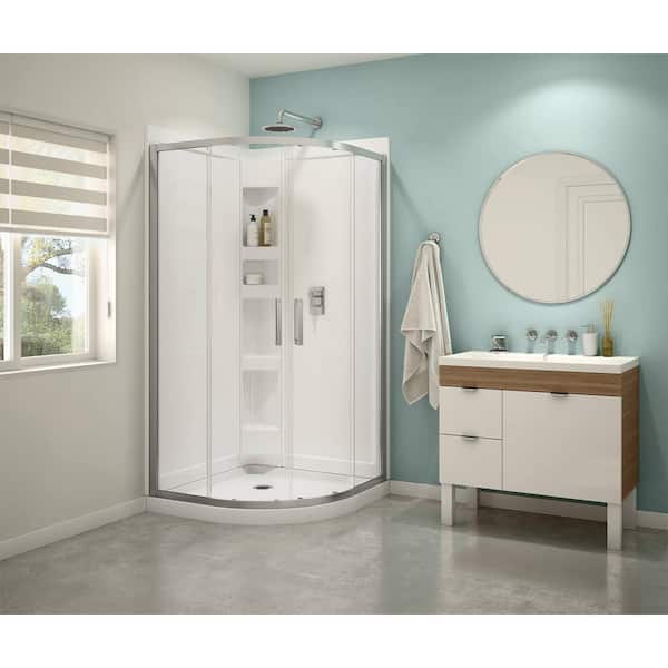 Sakura 38 in. x 71.5 in. Semi-Frameless Shower Door in Clear Chrome with 38 in. x 38 in. Base in White