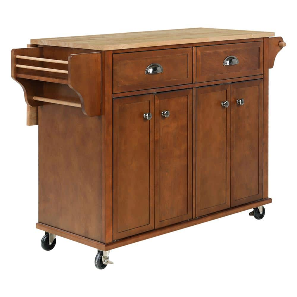 Tatayosi Brown Cambridge Natural Wood Top 32 in. W Kitchen Island with ...