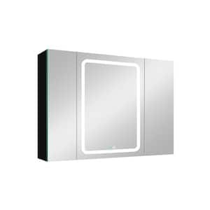 40 in. W x 30 in. H Rectangular Frameless Wall Bathroom Vanity Mirror in Black, Recessed Mirror Cabinet with Led Light