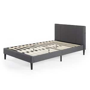 Maddon Grey Upholstered Twin Platform Bed Frame with USB Ports