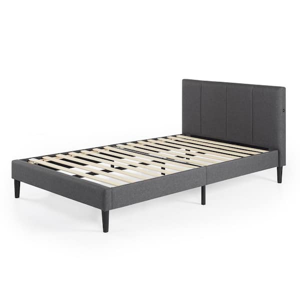 Zinus Maddon Grey Upholstered Twin Platform Bed Frame with USB Ports