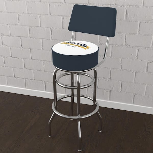 Unbranded Modelo Especial 31 in. White Low Back Metal Bar Stool with Vinyl Seat